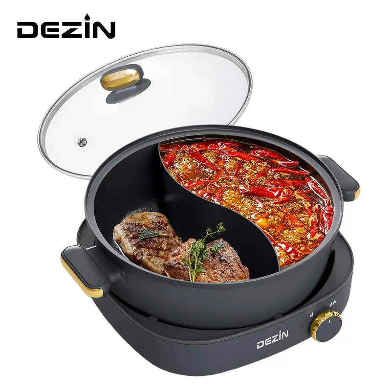 Dezin Hot Pot Electric with Divider, 4L Electric Shabu Shabu with Dual-Flavor Pot,3.7\