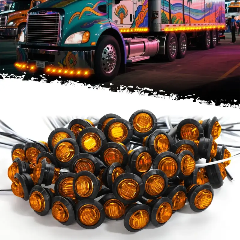 DIBMS 3/4 Inch Bullet Side Marker Light 50PCS Amber Round Clearance LED Front Rear Indicator Lights for Trailer Van Caravan B...
