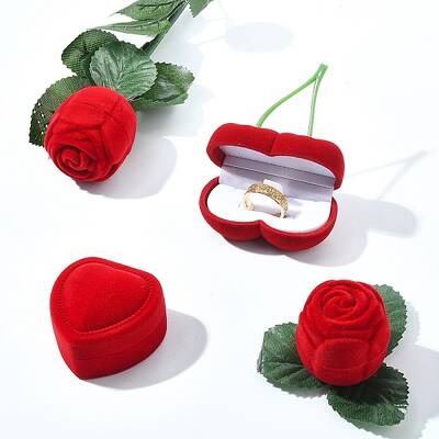 1Pc Valentine's Day Cherry Shaped Velvet Ring Gift Boxes