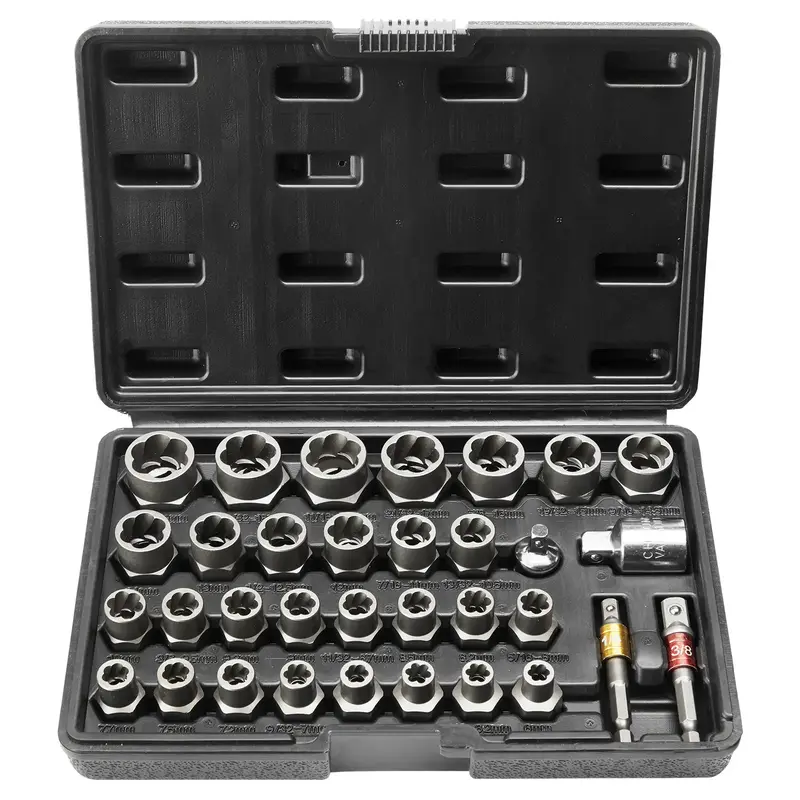 VEVOR Bolt Extractor Set, 29-Piece Bolt and Nut Remover Set, 6mm to 10mm, 13/32 to 3/4, CR-MO Steel Extraction Socket Set...