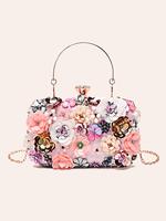 Elegant 3d Flower Design Evening Bag, Girlfriend Gifts, Exquisite Rhinestone Decorated Handbag with Chain Strap, Fashionable ...