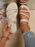 Women's Fashionable Plain Color Braided Design Flat Sandals, Boho Sandals, Leather Sandals, Casual Comfortable Soft Sole Beac...