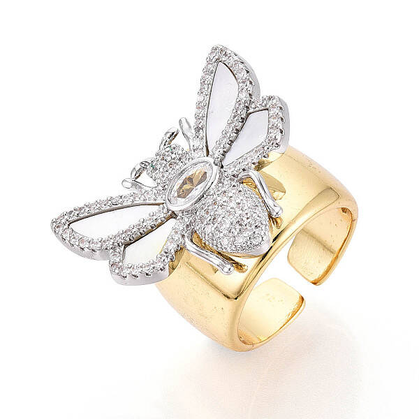 Brass Micro Pave Cubic Zirconia Adjustable Open Cuff Rings for Women