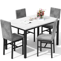 Dining Table Set for 4, Faux Marble Kitchen Dinner Table Set with 4 Upholstered Velvet Chairs, Dining Room Table Set for Kitc...