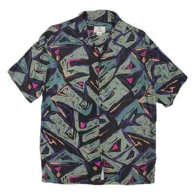 PULL&BEAR Mens Shirt Green Crazy Pattern M