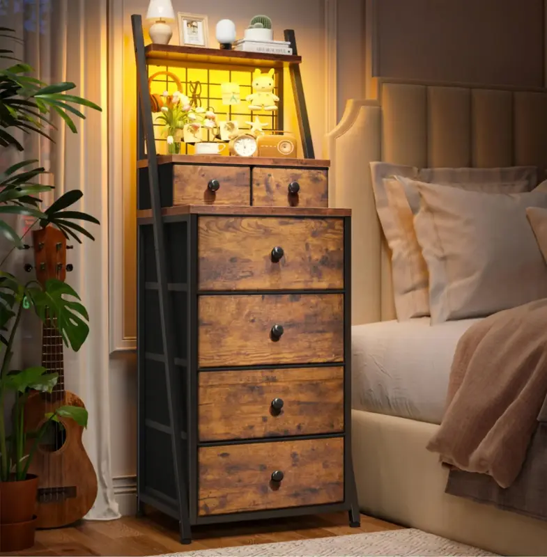 Raybee Furniture Vertical Dresser for Bedroom 6-Drawer LED Dresser with X-Support Bar, Thick Metal Frame & RGB Light Strip, M...