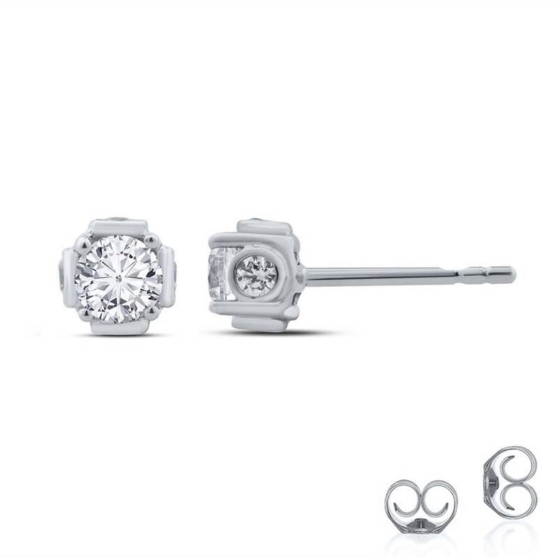 Lab Grown Hidden Accent Diamond Stud Earrings | 14K White Gold 1 ct. tw.