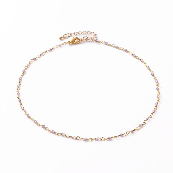 Faceted Round Natural Amethyst Beaded Necklaces
