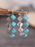 Women's Boho Style Turquoise Texture Design Hoop Earrings (1 Pair), Fashion Retro Hoop Earrings for Women & Girls, Trendy All...