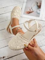 Women's Fashionable Lace Knit Design Wedge Sandals, Casual Comfortable Breathable Sandals for Summer, Female All-match Round ...