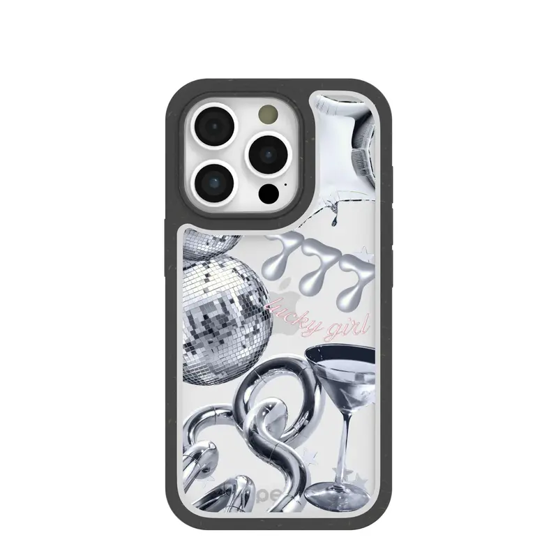 Clear Cosmic Luck iPhone 16 Pro Case With Black Ridge
