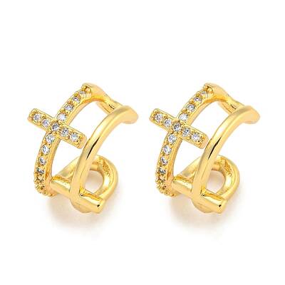 Brass Micro Pave Clear Cubic Zirconia Cuff Earrings for Women