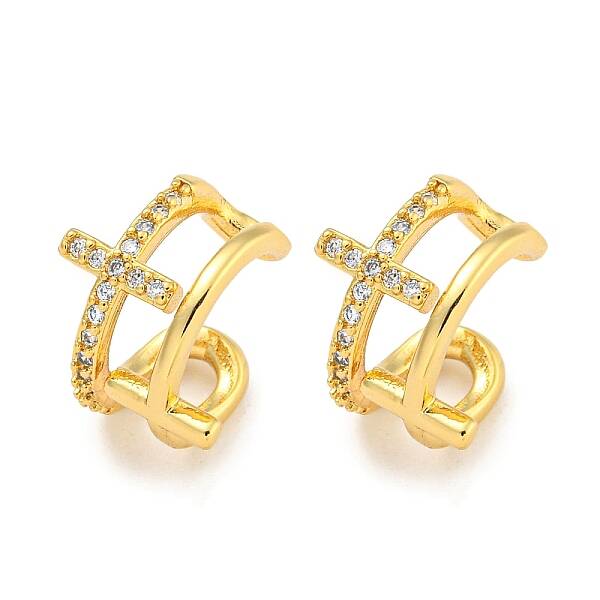 Brass Micro Pave Clear Cubic Zirconia Cuff Earrings for Women