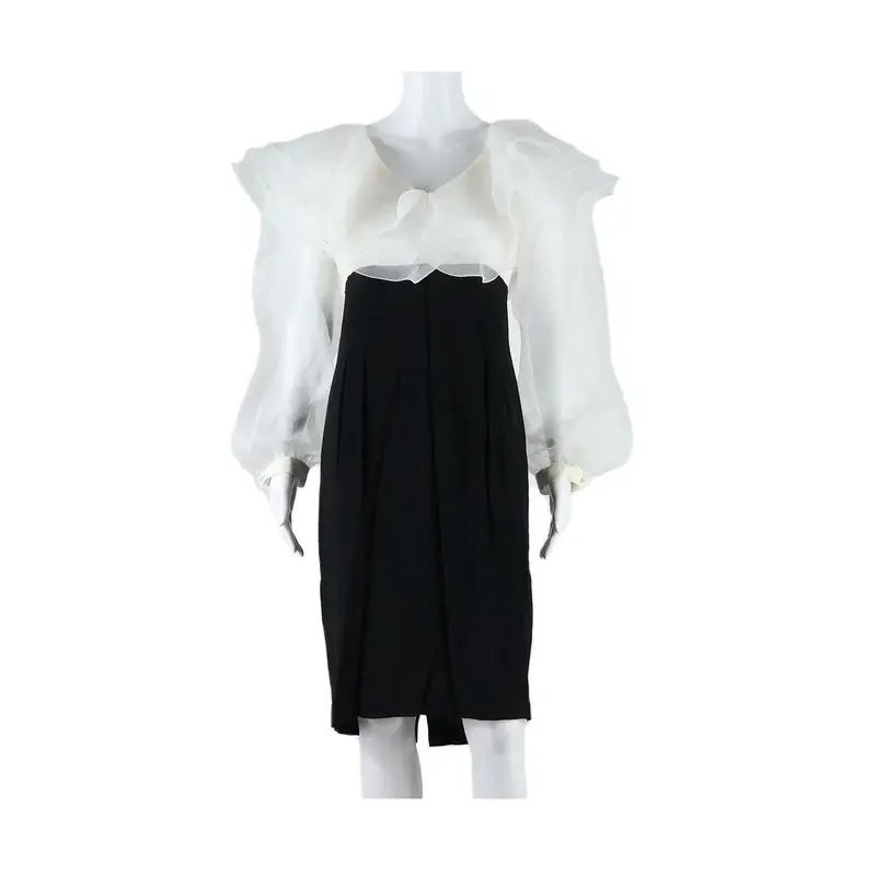 POSITIVELY ELLYN Ruffle Womens Pencil Dress Black Long Sleeve Midi UK 12