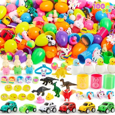 36pcs/48pcs/60pcs/80pcs/100pcs/120pcs/144pcs/160pcs/200pcs Prefilled Easter Eggs Toys and Stickers for Easter Egg Hunt, Fille...