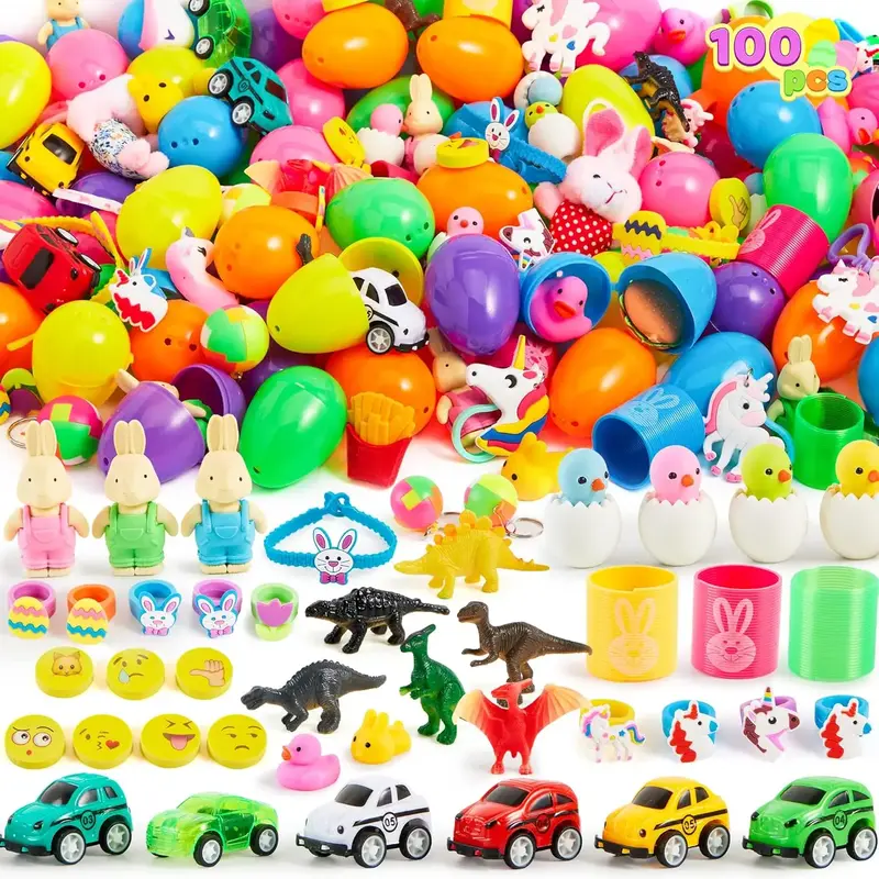 36pcs/48pcs/60pcs/80pcs/100pcs/120pcs/144pcs/160pcs/200pcs Prefilled Easter Eggs Toys and Stickers for Easter Egg Hunt, Fille...
