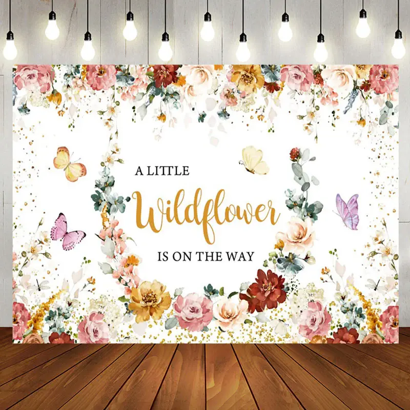 Wildflower Butterfly Baby Shower Backdrop For Girls - Aperturee