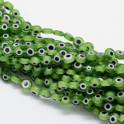 Handmade Evil Eye Lampwork Flat Round Bead Strands