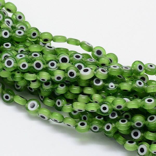 Handmade Evil Eye Lampwork Flat Round Bead Strands