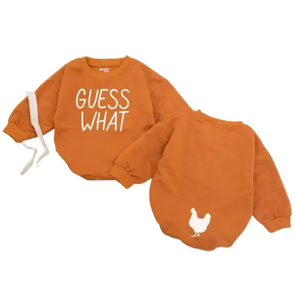 STAFAZ Guess What Chicken Butt Baby Romper - Funny Orange Bodysuit with Chicken Graphic Gender Neutral Baby Shower Gift Doubl...