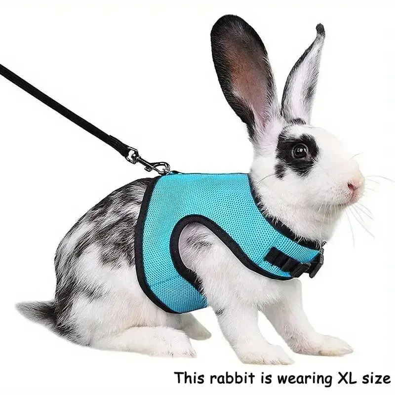 Cat Harness Rabbit Harness with Elastic Leash, Adjustable Vest-style Harness, Soft Elastic Pet Vest for Rabbits & Small Anima...