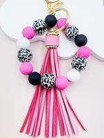 Leopard Pattern Beaded Tassel Decor Keychain, Boho Style Jewelry for Women & Girls, Elegant All-match Fashion Accessories for...