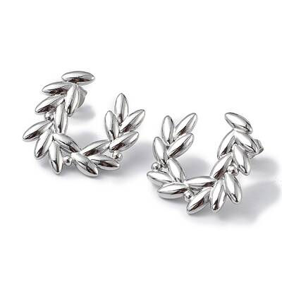 Non-Tarnish 304 Stainless Steel Olive Branch Wreath Stud Earrings for Women