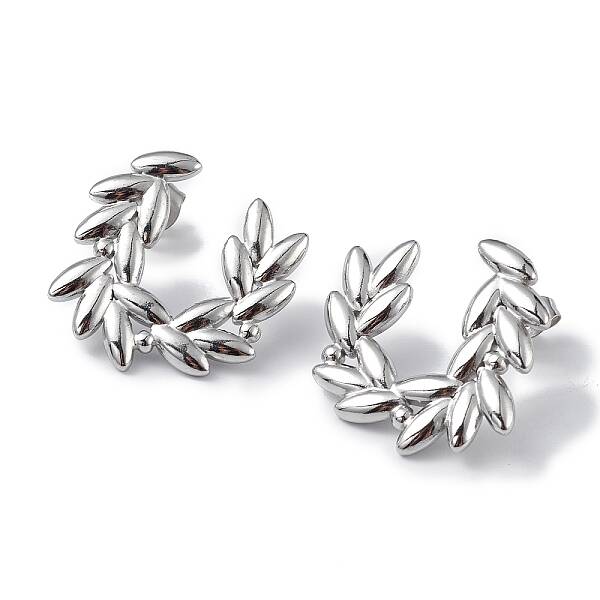 Non-Tarnish 304 Stainless Steel Olive Branch Wreath Stud Earrings for Women