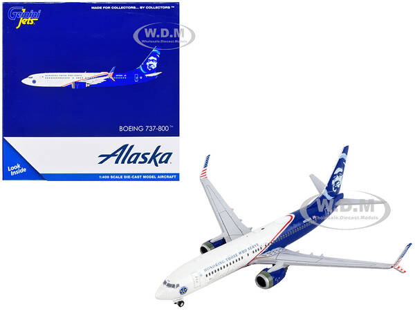 Boeing 737-800 Commercial Aircraft Alaska Airlines - Honoring Those Who Serve White and Blue 1/400 Diecast Model Airplane by ...
