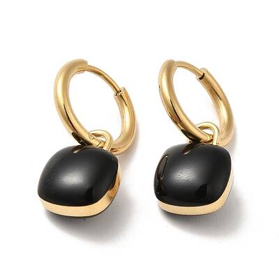 Ion Plating(IP) Enamel Square Padlock Dangle Hoop Earrings