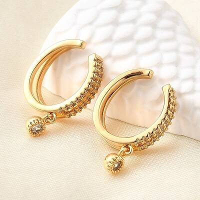 Brass Micro Pave Clear Cubic Zirconia Cuff Earrings