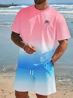 Men's Short Sleeve Tee & Drawstring Waist Shorts Set, Regular Fit Casual Comfy Round Neck T-shirt & Pocket Track Shorts, Sets...
