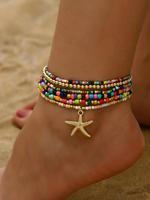 Boho Style Starfish & Beaded Anklet, Fashionable Beaded Anklet for Women & Girls, Casual Trendy Body Jewelry for Party, Daily...