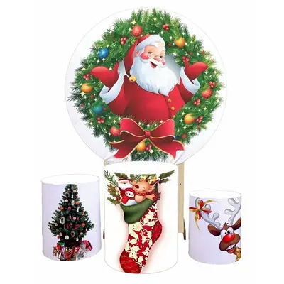 Aperturee Circle Happy Christmas Pendant And Santa Backdrop Kit | Christmas Backdrops For Photography | Christmas Photo Backd...
