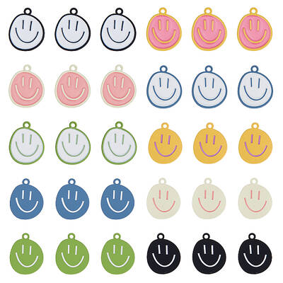 50Pcs 10 Colors Alloy Enamel Pendants
