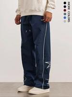 Men's Letter Patched Star Print Drawstring Waist Pants, Casual Comfy Pocket Straight Leg Trousers for Daily Wear, Fashion Men...