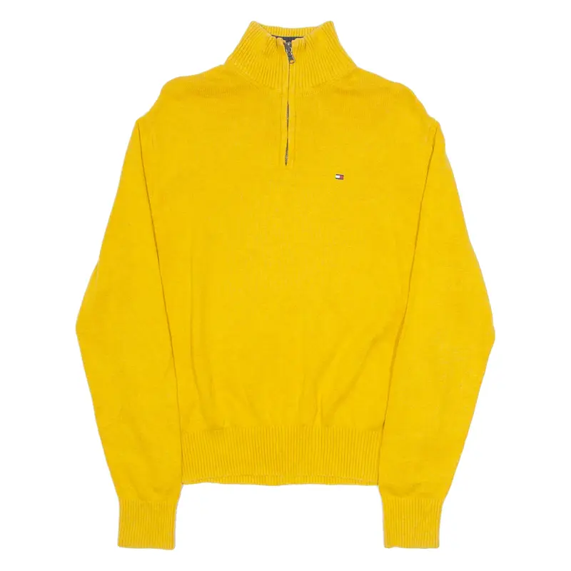 TOMMY HILFIGER Mens Jumper Yellow 1/4 Zip Tight Knit S