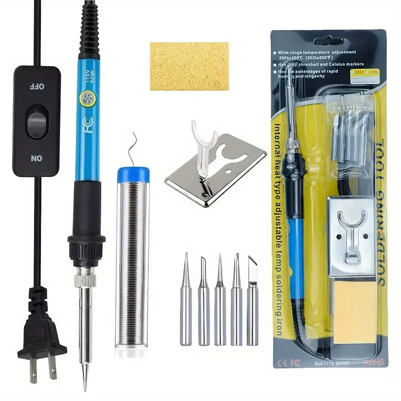 9-in-1 Soldering Kit, 1 Set Multifunction 60W Adjustable Temperature Welding Tool with ON-Off Switch, 5pcs Soldering Iron Tip...