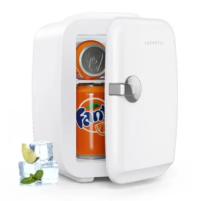 Crownful 4L Mini Fridge, 6 Can Portable Cooler & Warmer Small Refrigerator for Skin Care, Food, Beverage, Great for Bedroom, ...