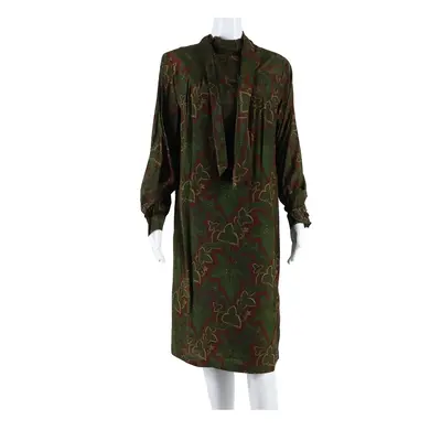 Lined Womens Shift Dress Green Floral Long Sleeve Long 2XL