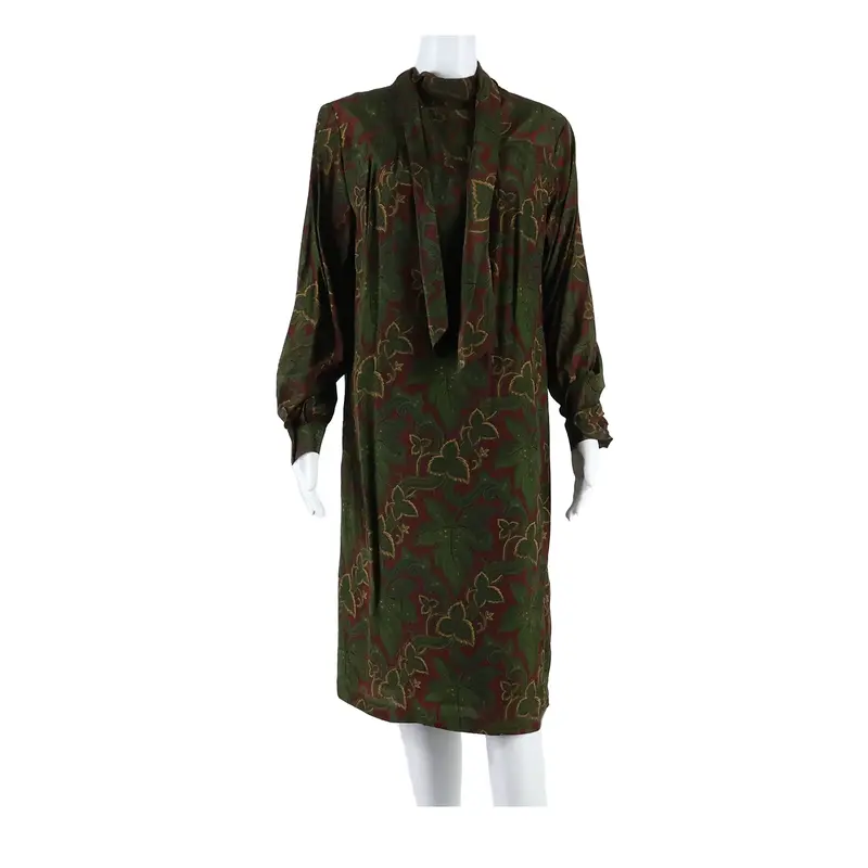 Lined Womens Shift Dress Green Floral Long Sleeve Long 2XL