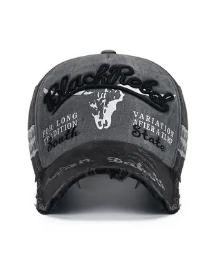 Unisex Street Style Letters Embroidered Baseball Hat, Summer Vintage Sportive Raw Hem Design Trucker Hat, Fashionable Clothes...