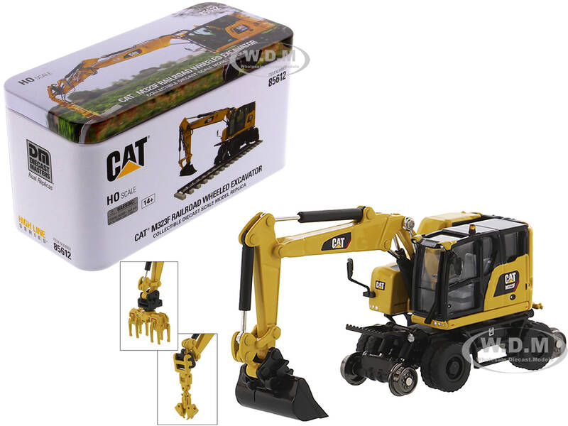 CAT Caterpillar M323F Railroad Wheeled Excavator with 3 Accessories (Safety Yellow Version) High Line Series 1/87 (HO) Diecas...
