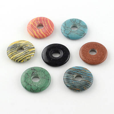 Dyed Donut/Pi Disc Mixed Stone Pendants
