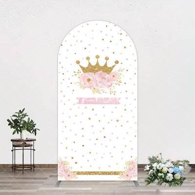 Aperturee White Gold Crown Pink Floral Arch Birthday Backdrop, 1.6X4FT(0.5X1.2M), 38.18 USD, arch backdrop kit, GHJ07327-A