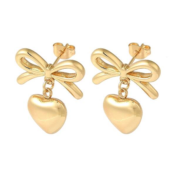 Bowknot & Heart Ion Plating(IP) 304 Stainless Steel Stud Earrings for Women