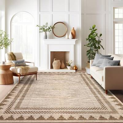 Garvee Area Rug 9x12 Modern Solid Rug with Non Slip TPR Backing, Unique Bordered Neutral Washable Carpet, Soft Stain-Resistan...