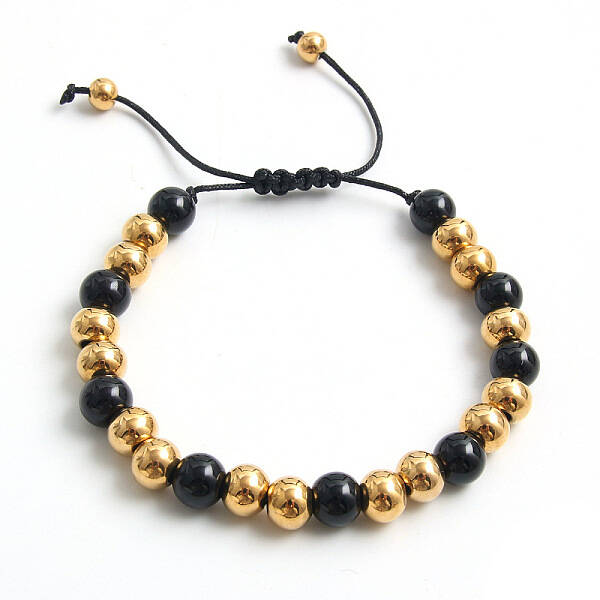 Adjustable Electroplate Titanium Stainless Steel Beads Braided Bead Bracelets for Women Men