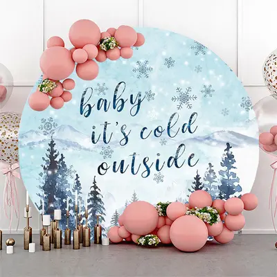 Aperturee Its Cold Outside Snow Round Baby Shower Backdrop | Round Backdrop Cover Diy | Custom Round Baby Shower Backdrop | R...