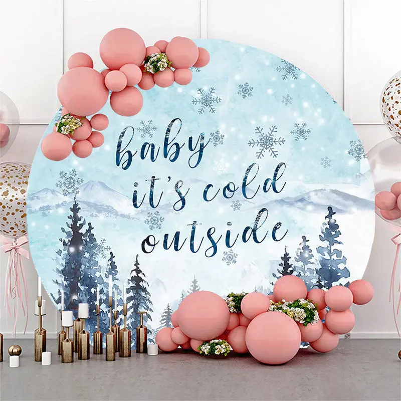 Aperturee Its Cold Outside Snow Round Baby Shower Backdrop | Round Backdrop Cover Diy | Custom Round Baby Shower Backdrop | R...